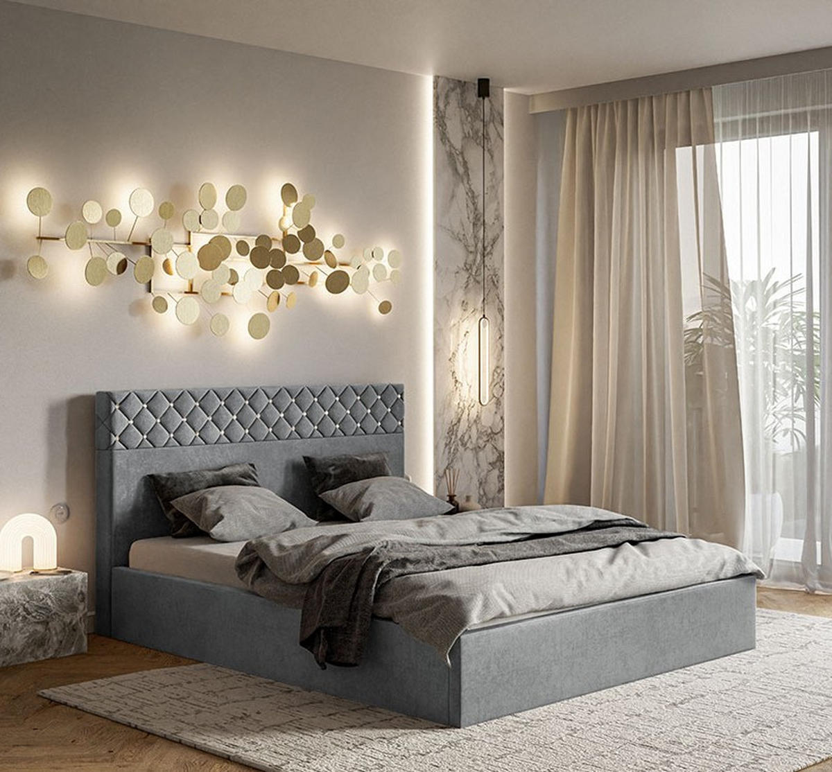 BETT Grau OLDO 4 Gepolstert Mit Bettkasten 180x200 cm - Grau, Textil (180/200cm) - Sepro Meble
