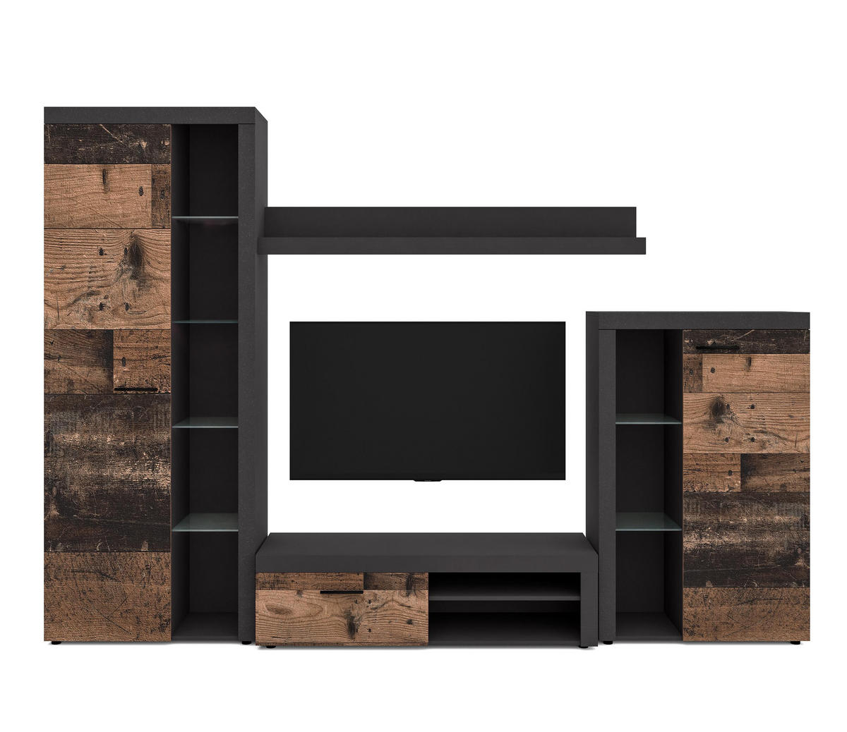 WOHNWAND Spacoro Grau, Matera Oldwood 270/190/41 cm Wohnwand Modern ohne LED - Dunkelgrau/Bronzefarben, Holzwerkstoff/Kunststoff (270/190/41cm) - AX Living