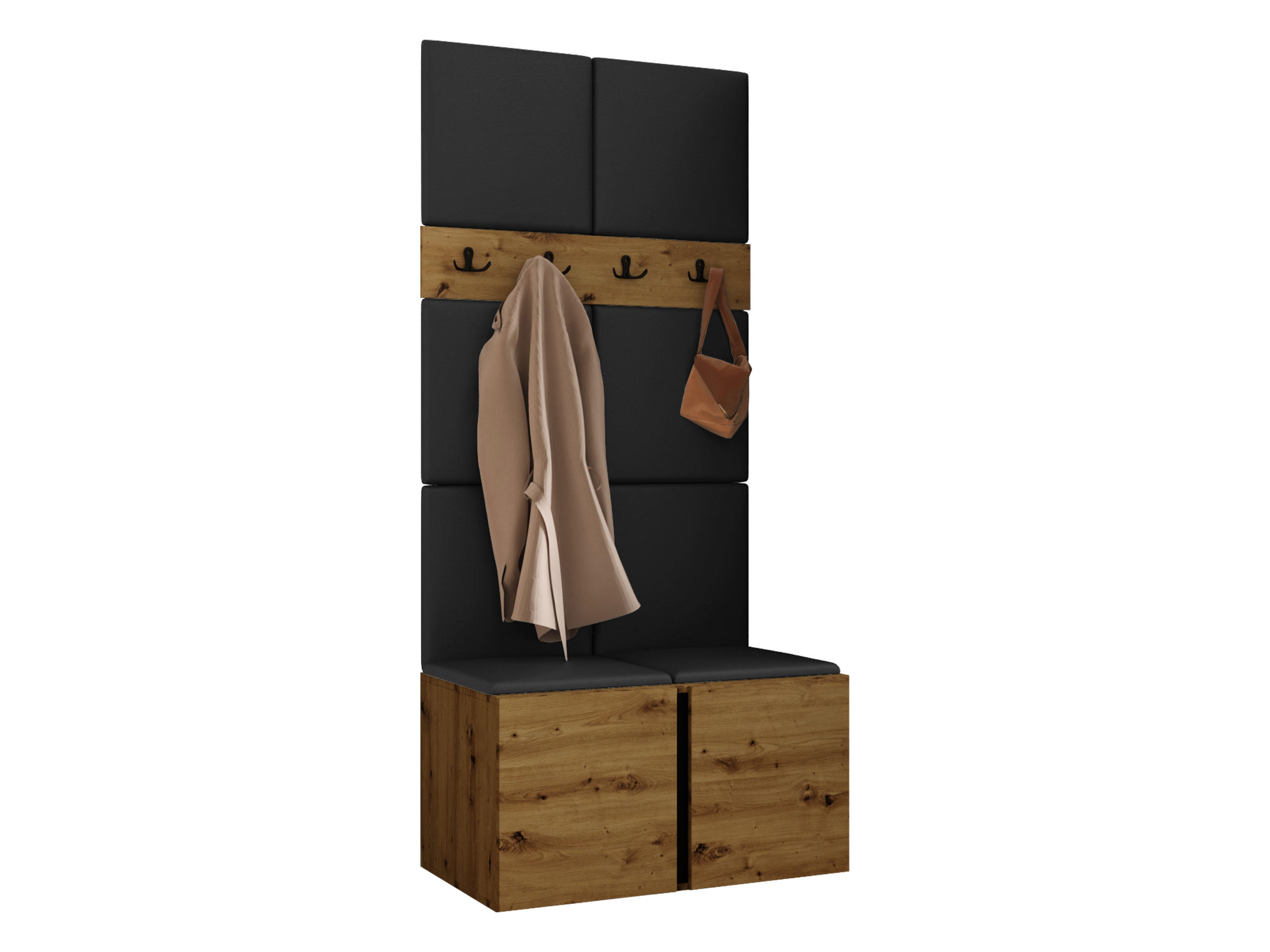 Mirjan24 Garderoben-Set Eiche Artisan, Schwarz 84x186x46 cm