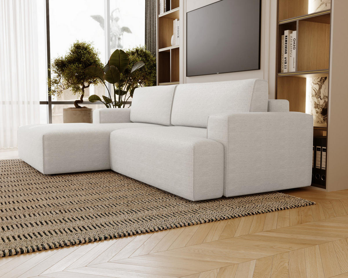 ECKSOFA L-Form 270 cm Boston mit Bettkasten, Schlaffunktion, Links, Creme - Creme, Holz (165/270cm) - Emporius