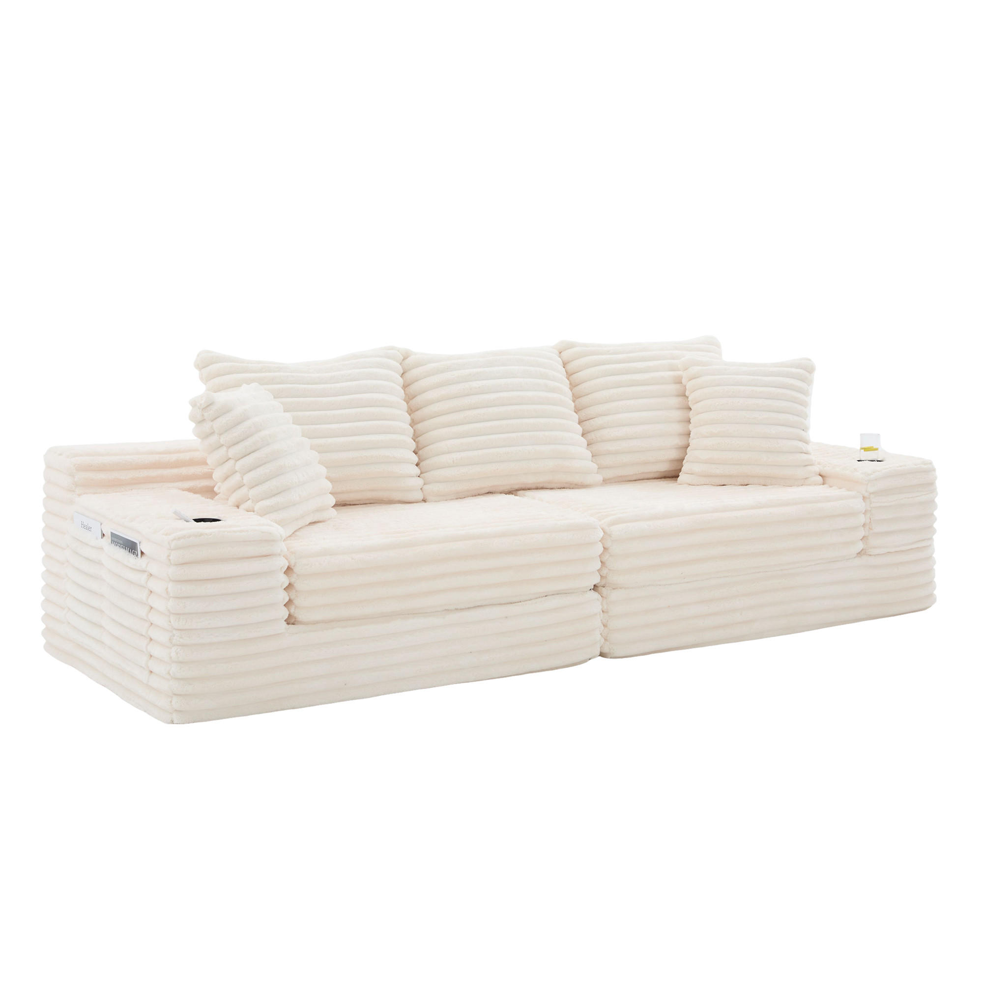 SCHLAFSOFA DE-33739 mit Seitentaschen Beige - Beige, Textil (107.48/34.25/38.58cm) - ComfortXL