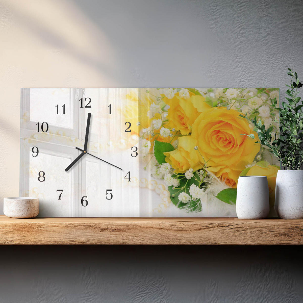 WANDUHR 60x30 cm - Steine - Gelb, Glas (60/30/0.4cm) - TULUP
