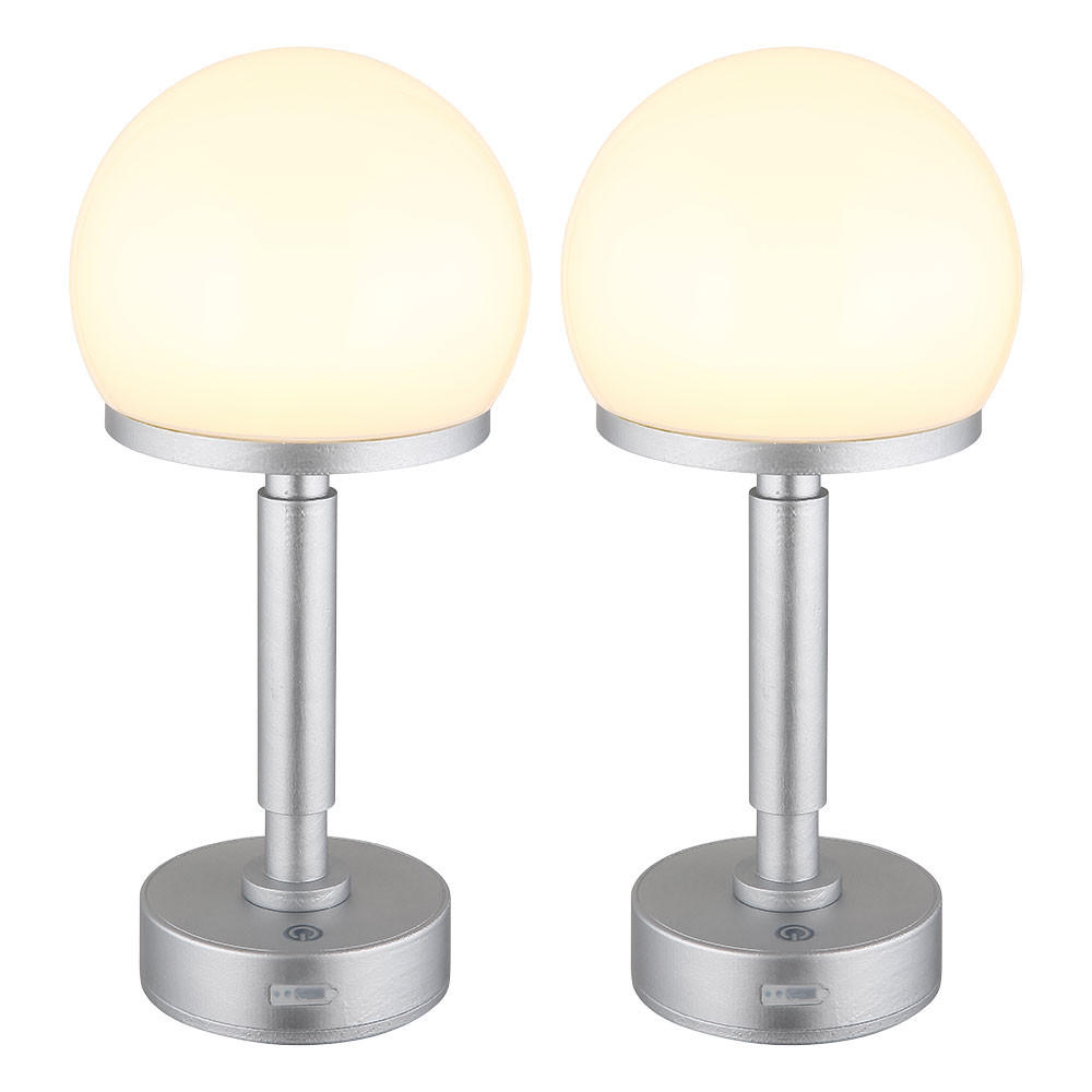 LED TISCHLEUCHTE Haku Silber 2er Set - Silberfarben, Kunststoff (14/14/29.5cm) - Globo Lighting