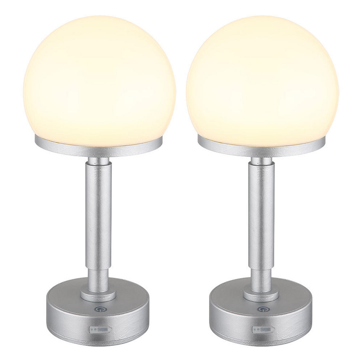 LED TISCHLEUCHTE Haku Silber 2er Set - Silberfarben, Kunststoff (14/14/29.5cm) - Globo Lighting