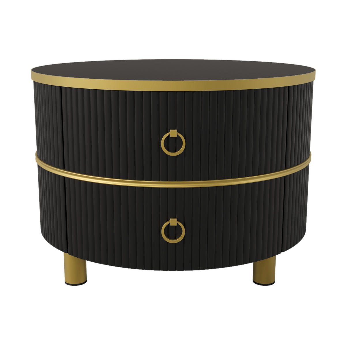 COUCHTISCH-SET aus MDF 70x70x46 cm und 50x50x40 cm Schwarz-Gold mit 2 Schubladen - Schwarz, Holzwerkstoff (70/70/46cm) - IVMEU