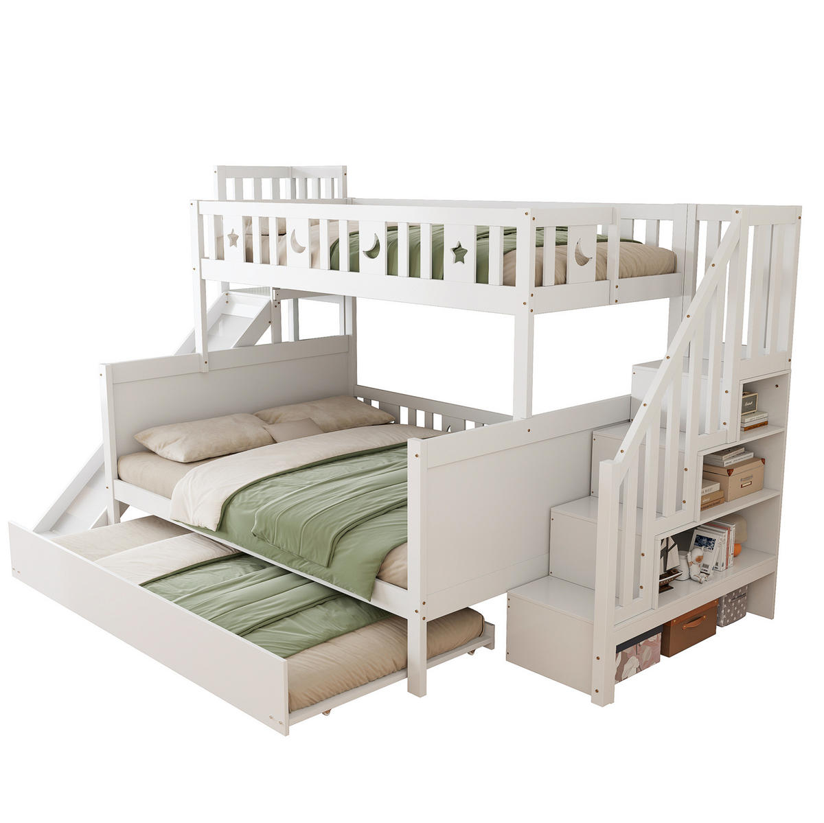 ETAGENBETT 90/200 & 140/200 cm aus Massivholz mit Rutsche, Stauraum und Ausziehbett Weiß - Weiß, Holz (90/200cm) - Modenvie