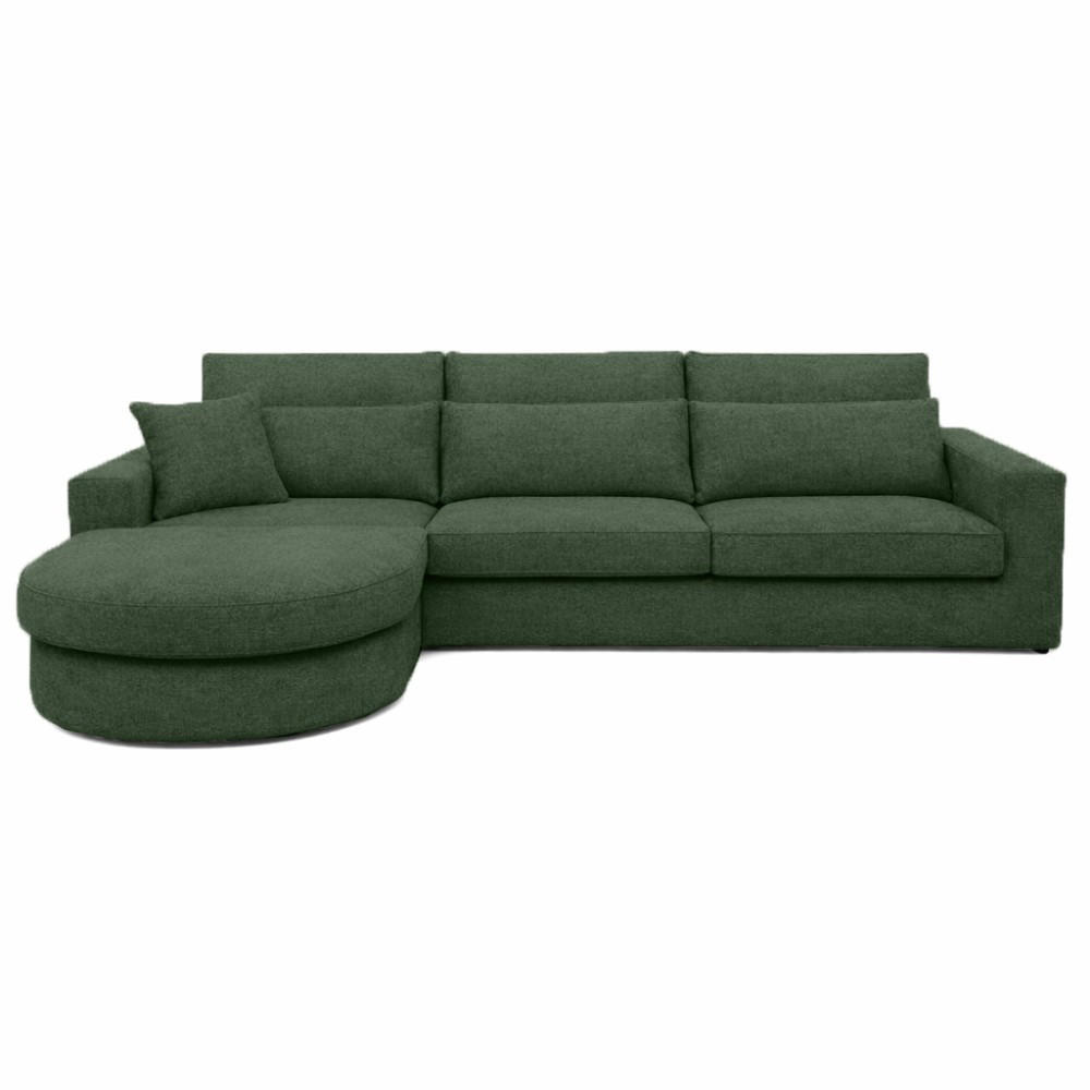 ECKSOFA Pablo ohne Schlaffunktion, mit abgerundeter Ottomane, links, Dunkelgrün, Velourstoff - Dunkelgrün, Textil (319/196cm) - Beautysofa