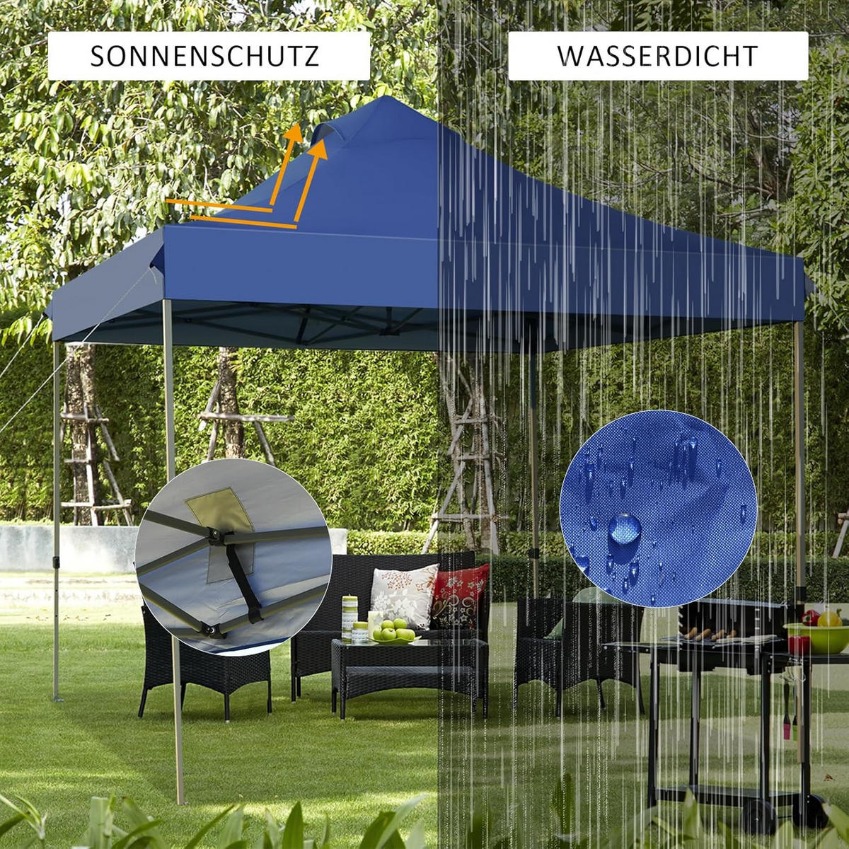 POP-UP-UBERDACHUNGSZELT Dunkelblau - Dunkelblau, Textil (300/335/300cm) - COSTWAY