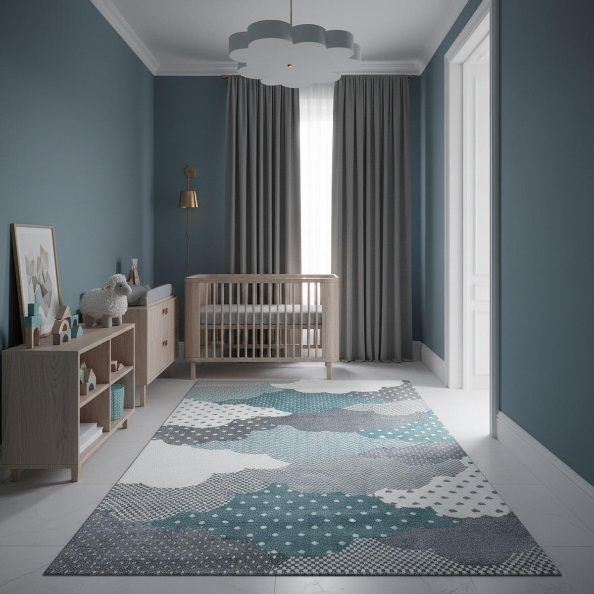 KINDERTEPPICH Wolken Pflegeleicht Waschbar Kinderzimmer OEKO-TEX Blau 80x150 cm Gekettelt – NOLA - Blau, Textil (80/150cm) - KADIMA DESIGN