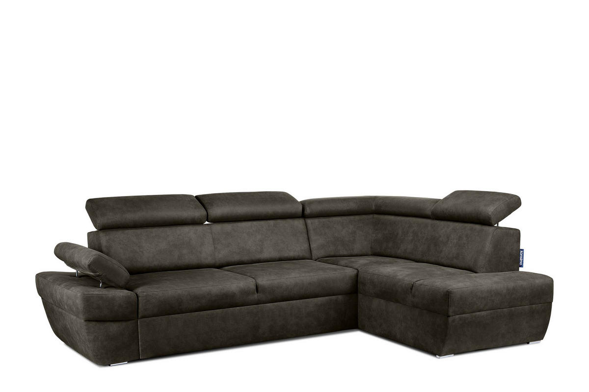 SCHLAFECKSOFA RATLO rechts 4/5-Sitzer mit Bettkasten in Lederoptik, grau - Dunkelgrau/Silberfarben, Textil (270/190cm) - KONSIMO®