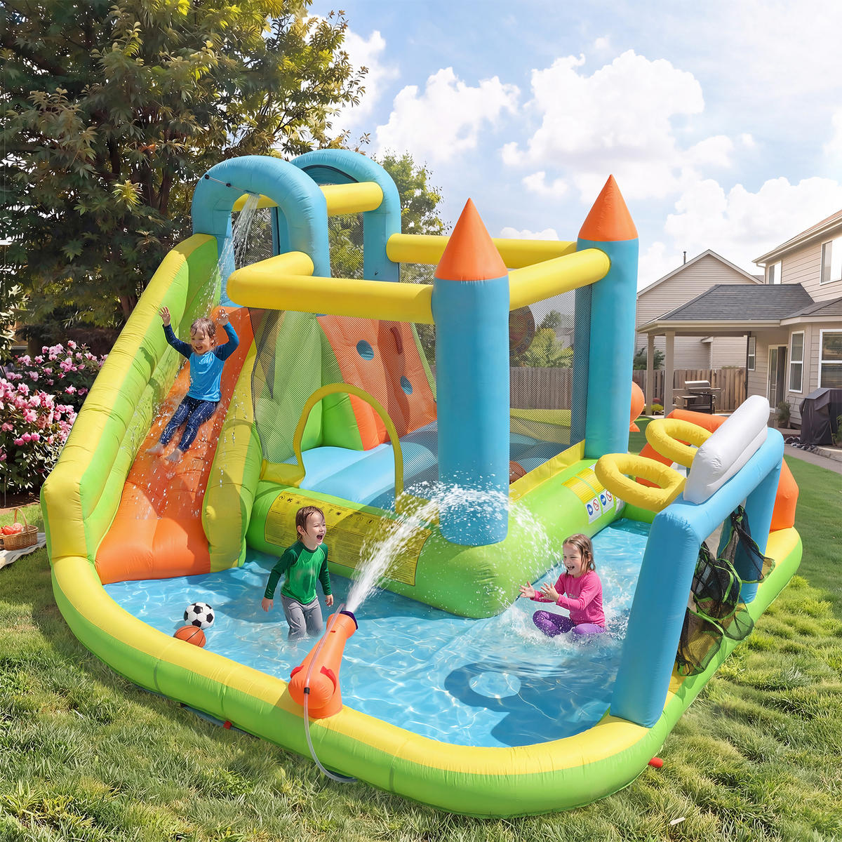 HÜPFBURG Kinder 360x320x200 cm Rutsche Pool - Multicolor, Textil (320/360/200cm) - LEBENLANG
