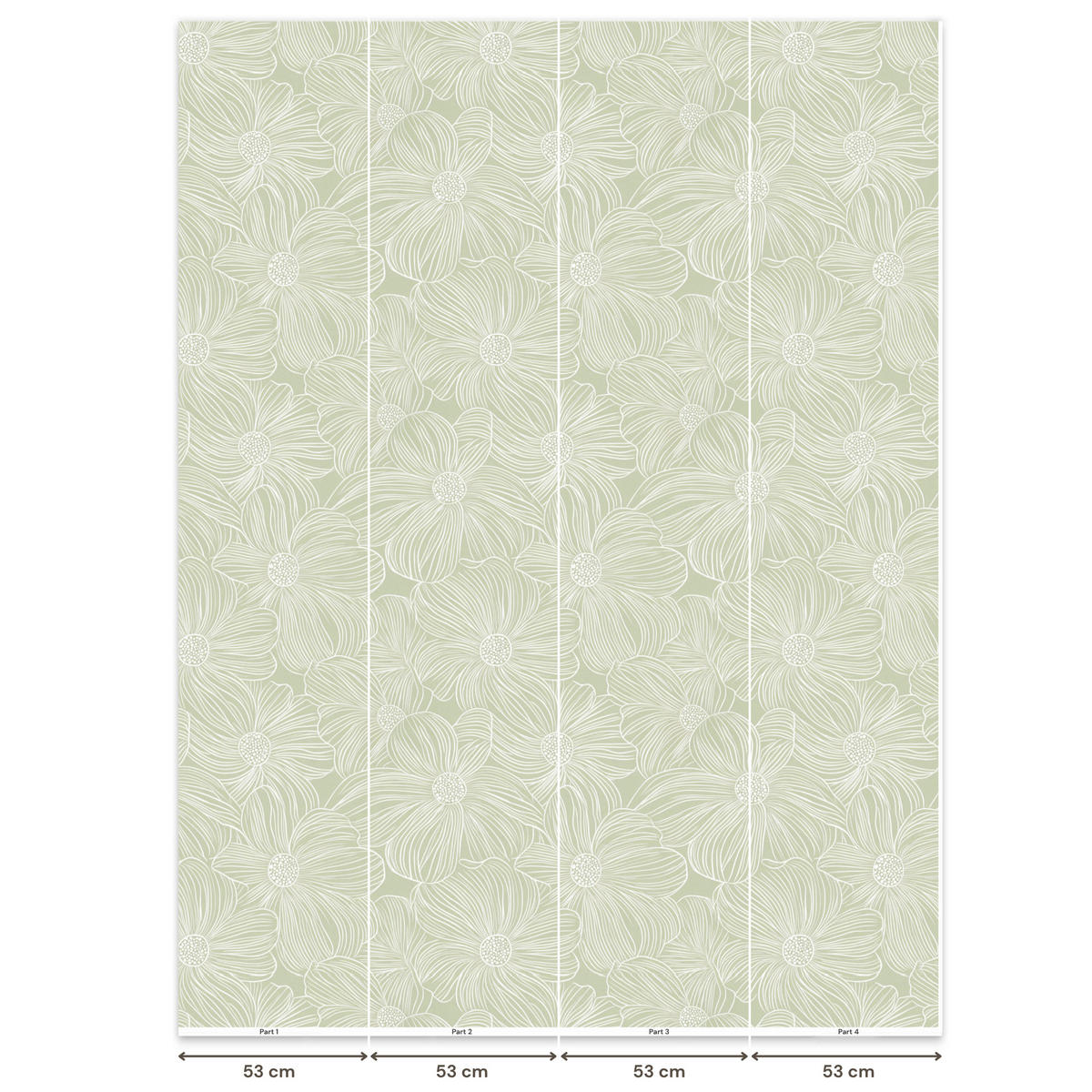 TAPETE - Gelassenheit - Blumen - Grün - 220x300 cm - Salbeigrün, Papier (220/300cm) - OnlyWow