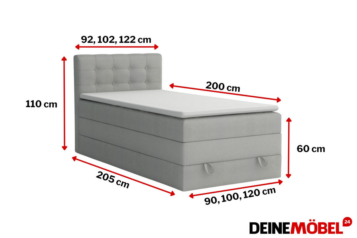 BOXSPRINGBETT JUNG 1 100/200 Velours Schwarz mit Matratzen H3 + H4 - Schwarz, Holz/Holzwerkstoff (100/200cm) - Deine Möbel 24