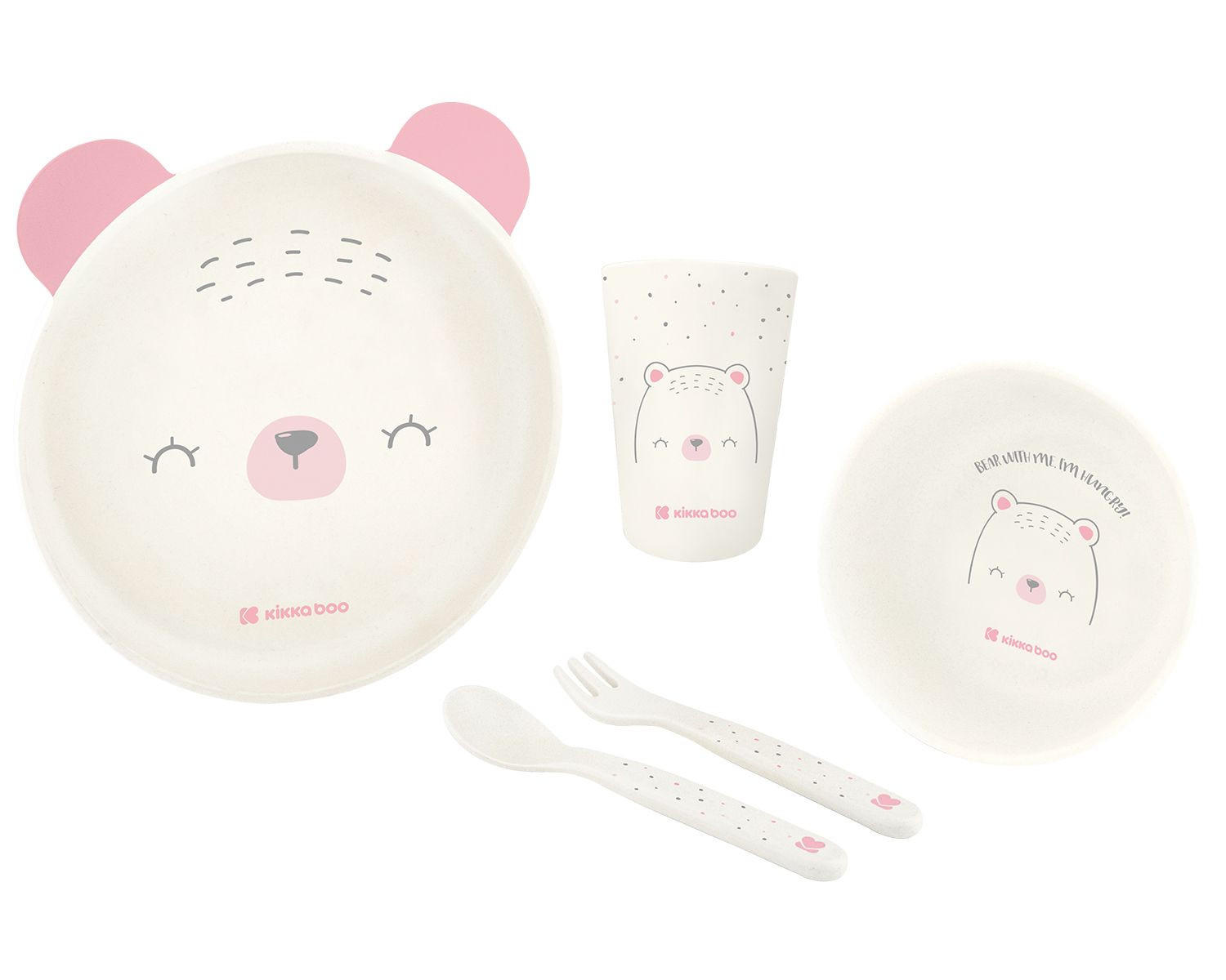 KINDERGESCHIRR Bear with me 5-teilig pink 180 ml, ab 6 Monaten, leicht zu reinigen, für unterwegs, kompakt - Rosa, Kunststoff (17/2/18cm) - Kikka boo