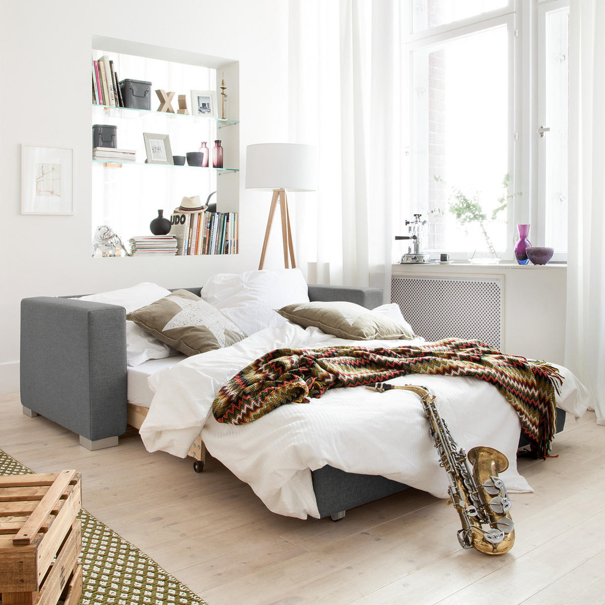 SCHLAFSOFA - Silberfarben/Grau, Textil (173/90/90cm) - home24