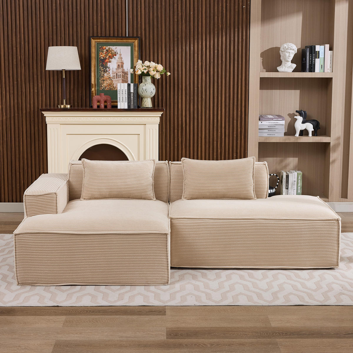 ECKSOFA Polyester Khaki mit Kissen - Hellbraun, Textil (235/129cm) - WISHDOR