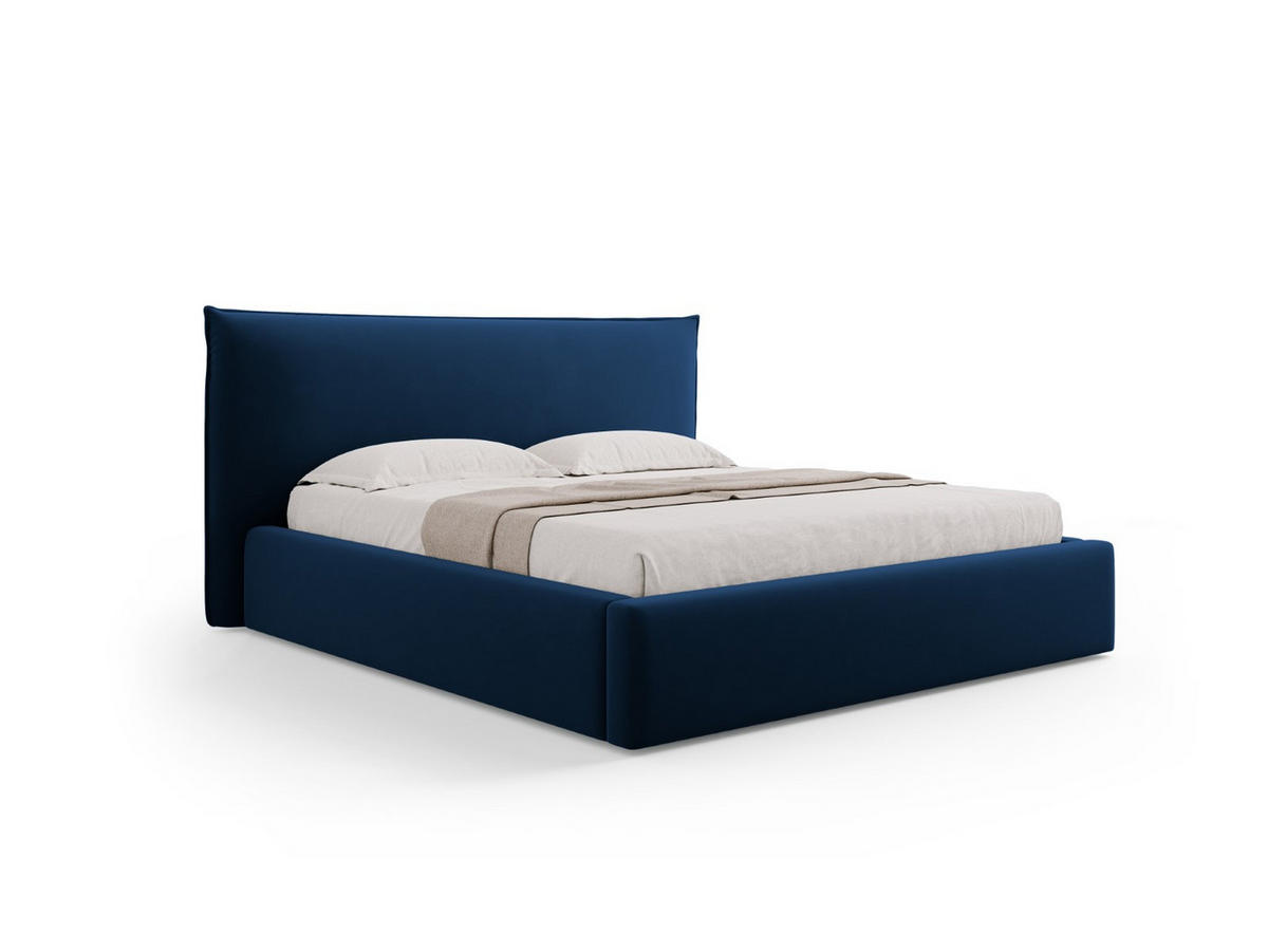 BETT mit Bettkasten und Kopfteil Kaelle aus Samt königsblau 200x200cm - Dunkelblau, Textil (200/200cm) - Micadoni