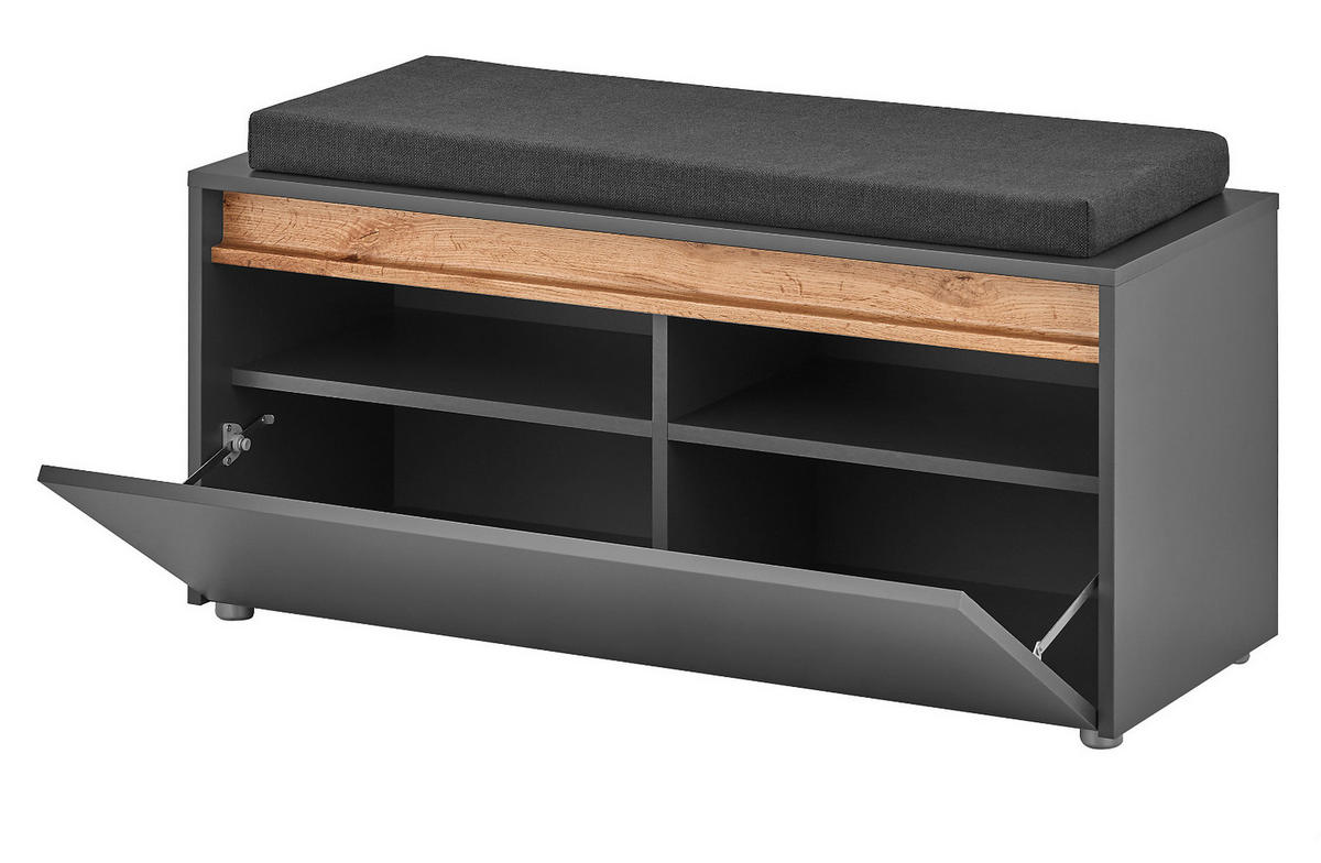 GARDEROBENBANK grau matt, Eiche Wotan 100 cm, Sitzbank inklusive Sitzkissen - Silberfarben/Eiche Wotan, Holzwerkstoff/Kunststoff (100/45/40cm) - Furn.Design