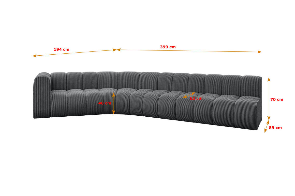 ECKSOFA modulares Sofa Karex-L2 - 399x194x70 cm Dunkelgrau - Dunkelgrau, Holzwerkstoff/Textil (399/194cm) - ALTDECOR
