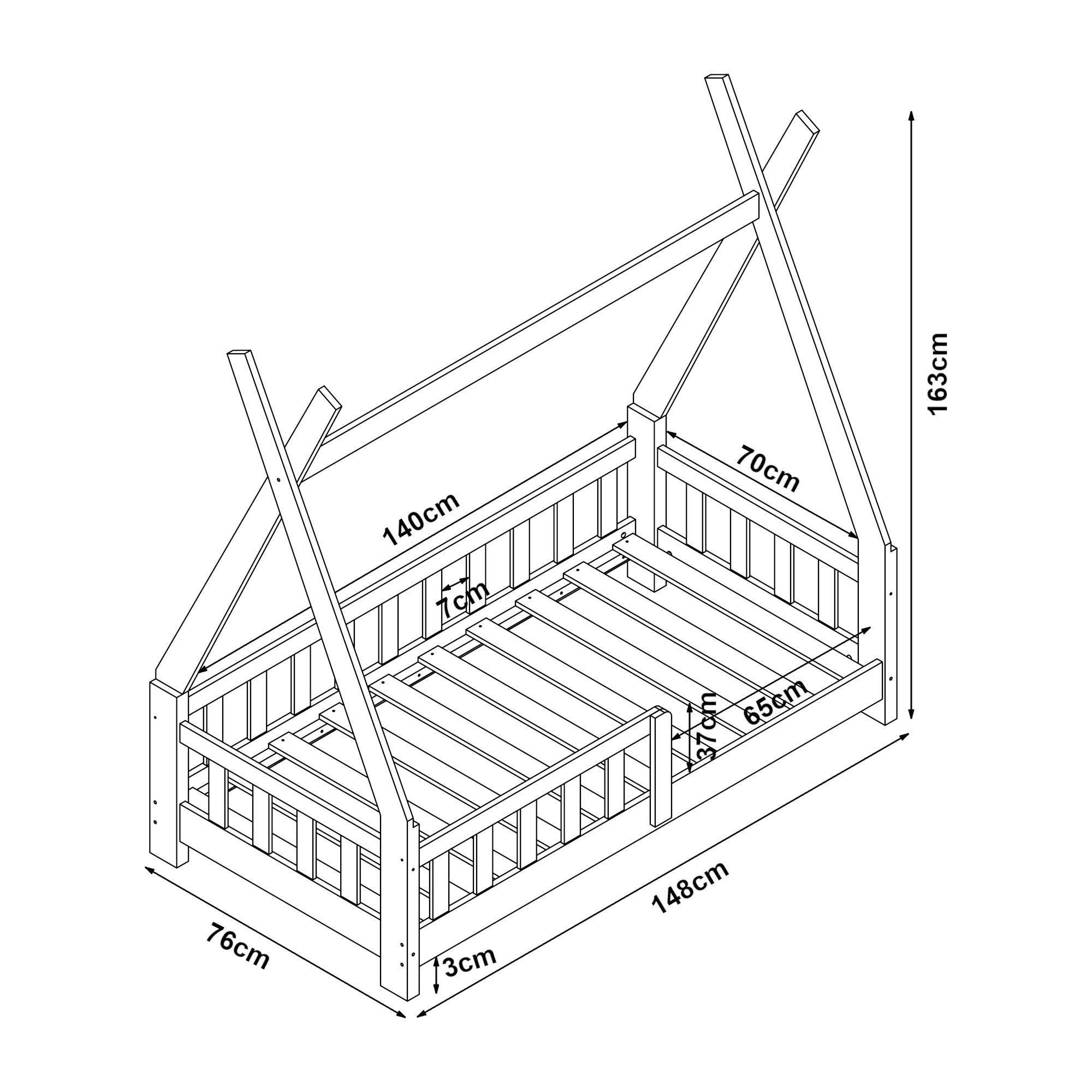 KINDERBETT Helsingborg - Naturfarben, Holz (70/140cm) - [en.casa]