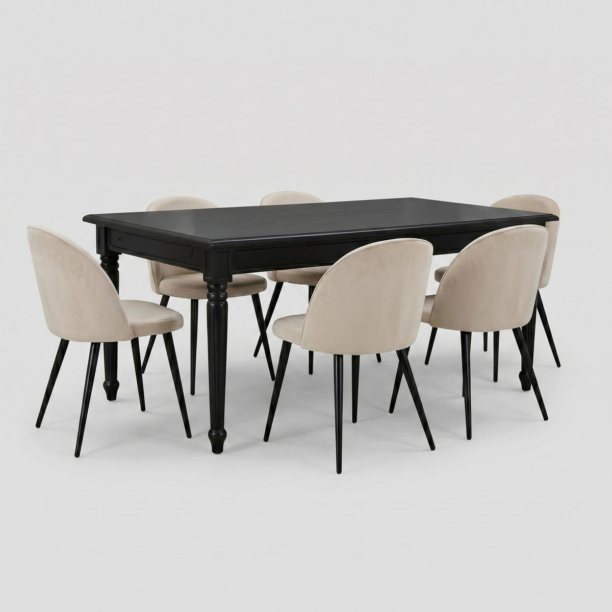 ESSGRUPPE Amaretta mit Esstisch Schwarz und 6 Stühlen Beige, 180 x 100 cm - Beige, Holz/Textil (180/75/100cm) - ebuy24