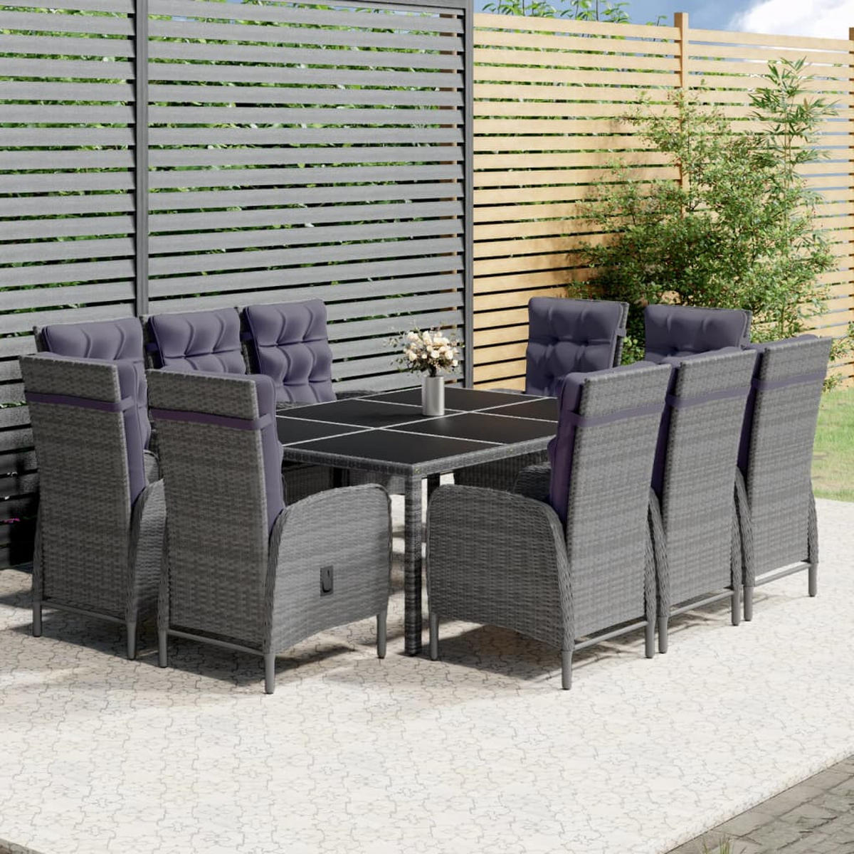 GARTEN-ESSGRUPPE 11-teilig Poly Rattan Grau - Grau, Kunststoff - vidaXL