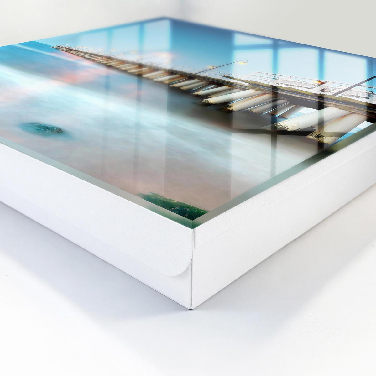 SCHLÜSSELBOX Weiß 30x30 cm – Türöffnung nach rechts - Mole am Meer - Blau, Metall (30/30/5cm) - TULUP