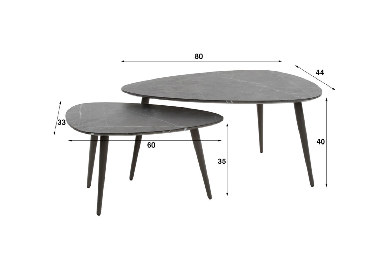 COUCHTISCH-SET PARANA Schwarz Kunststoff - Schwarz, Kunststoff/Metall (80/44/40cm) - KAWOLA