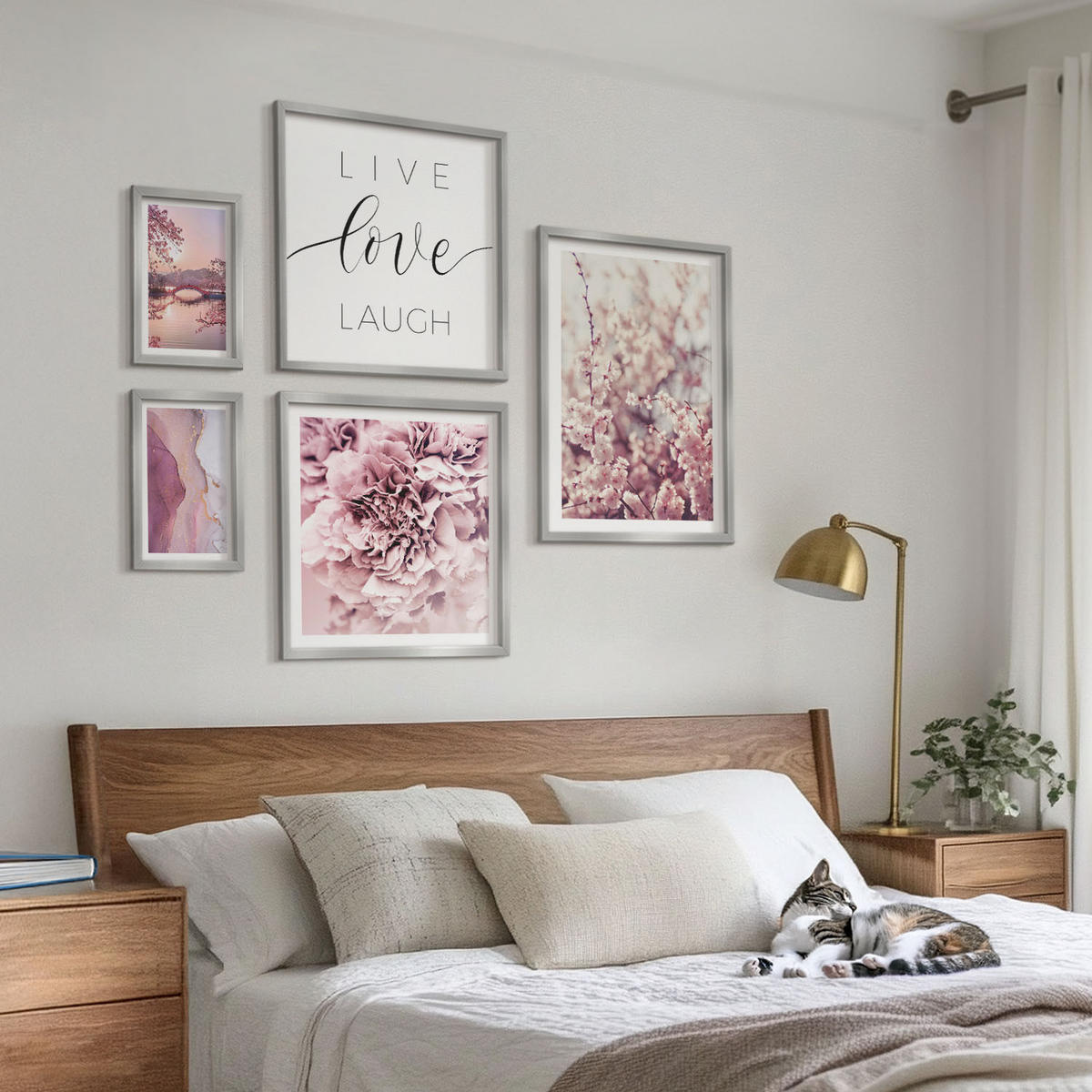 BILDER SET 5er Set - 50x50 cm & 20x30 cm & 40x60 cm Silberner Rahmen - Italienische Sonnenuntergänge - Silberfarben, Kunststoff (40/60cm) - TULUP