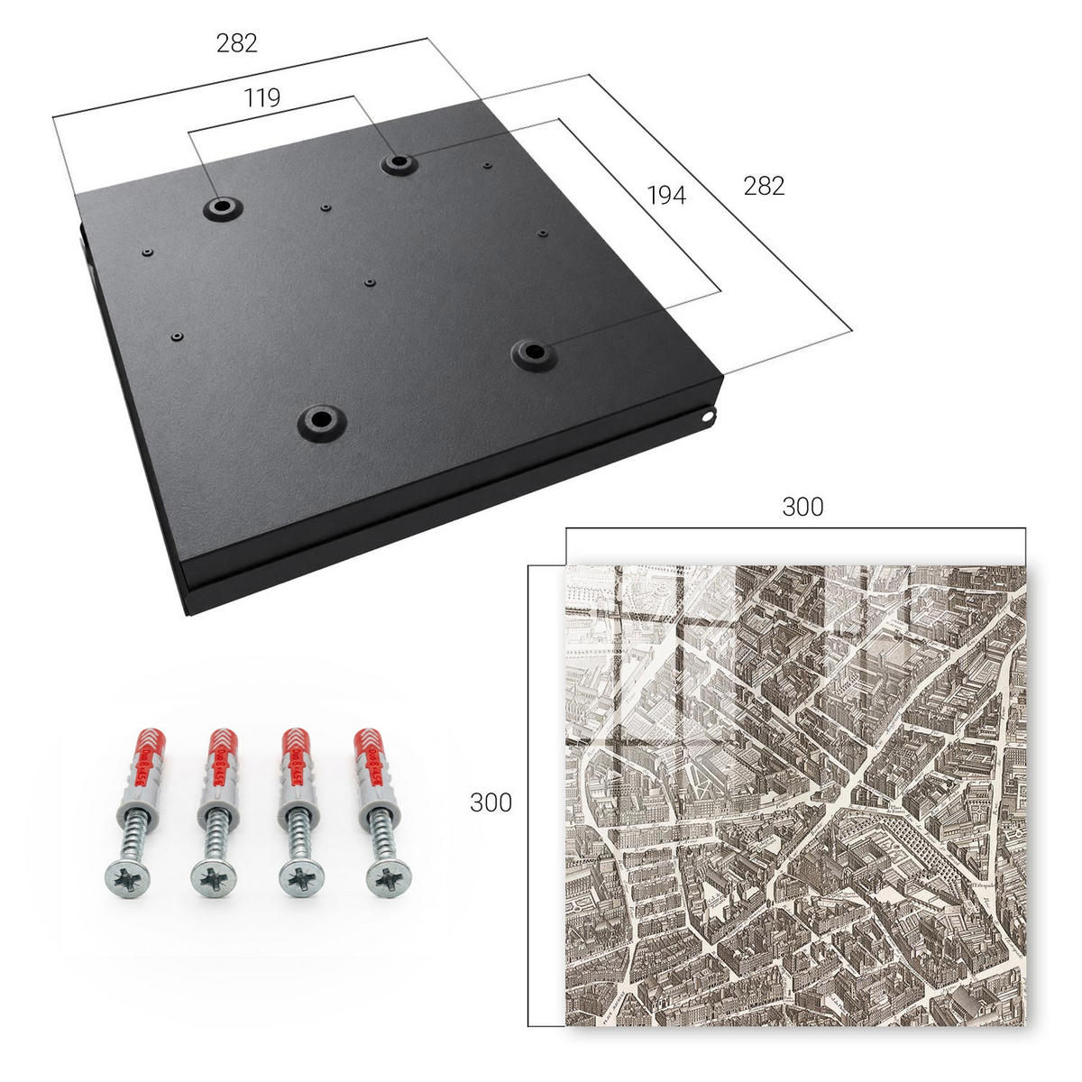 SCHLÜSSELBOX Schwarz 30x30 cm- Türöffnung nach rechts - Stadtplan - Beige, Metall (30/30/5cm) - TULUP