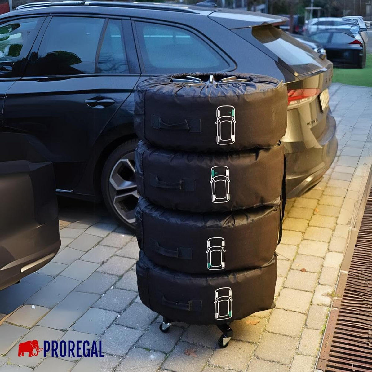 FELGENBAUM fahrbar Carrero 115,5x46x46 cm für 4 Autoreifen bis 225 mm Schwarz - Schwarz, Metall (46/115.5/46cm) - PROREGAL