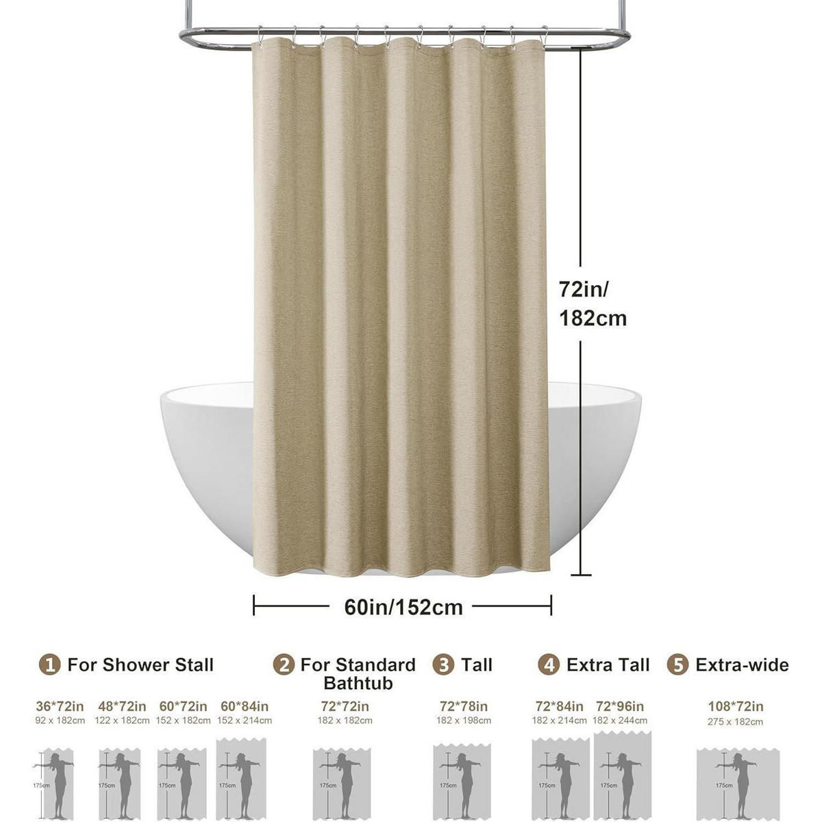DUSCHVORHANG Leinen Taupe 152 x 182 cm - Beige, Textil (152/182cm)