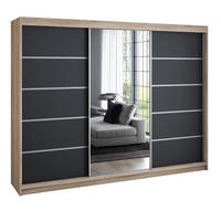 SCHWEBETÜRENSCHRANK 200 cm VILANO 1 Farbe: Sonoma,Schwarz - Schwarz/Sonoma Eiche, Holzwerkstoff (200/215/59.5cm) - A&J MöbelLand