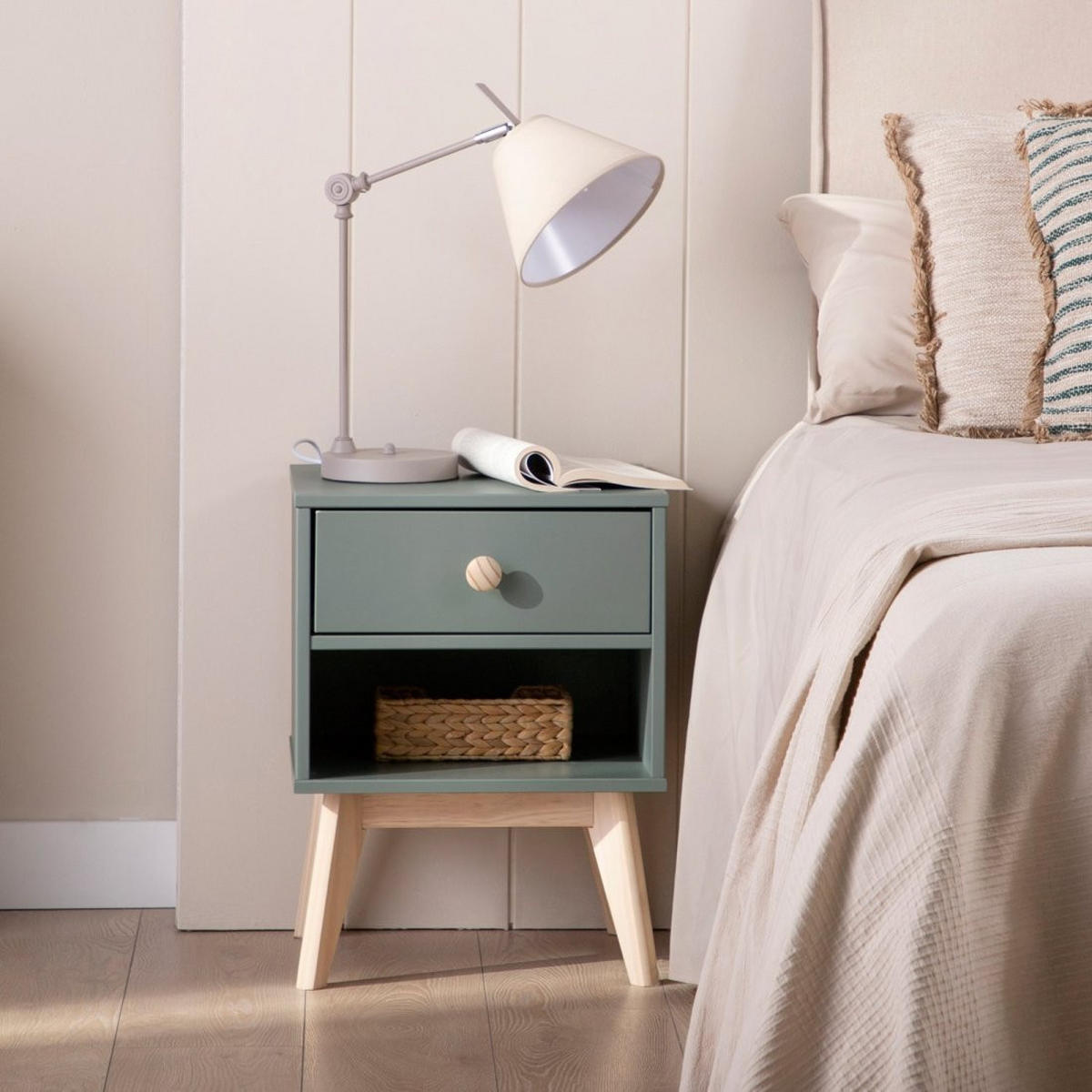 NACHTTISCH MIT 1 SCHUBLADE Luke Grün 40 cm x 53 cm 2er-Set - Grün, Holzwerkstoff (40/53/35cm) - Klast Home