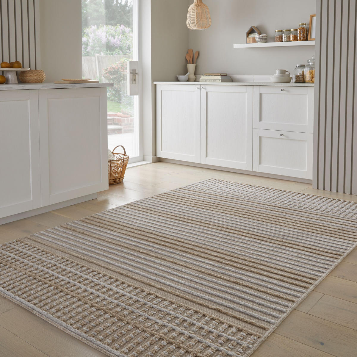 TEPPICH maschinenwaschbar Streifen-Design OTTER IAN, Beige 200x320 cm - Beige, Textil (200/320cm) - KADIMA DESIGN