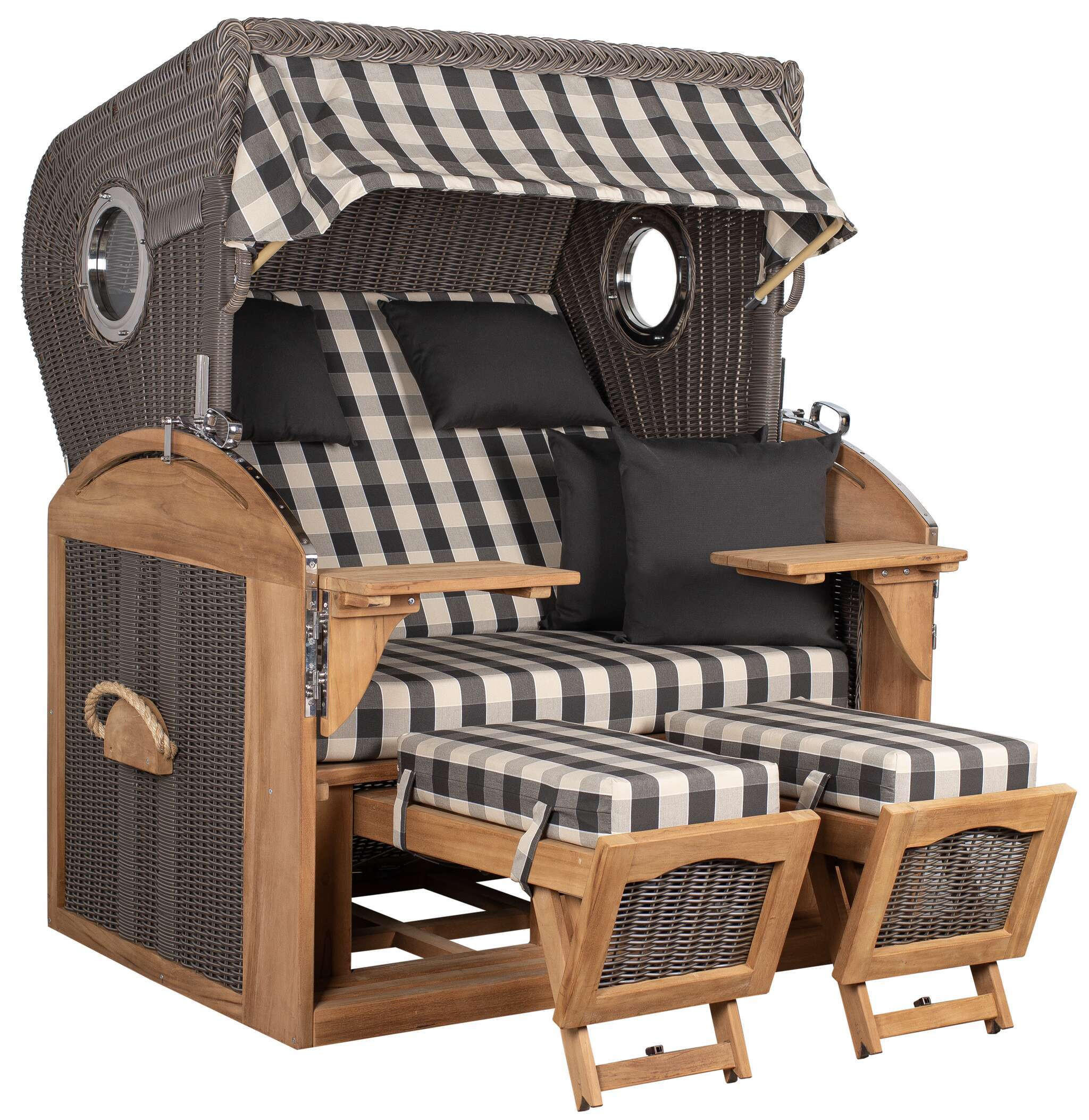 STRANDKORB XL Schillig Bullauge - Braun/Grau, Metall (142/170/95cm) - Mr. Deko