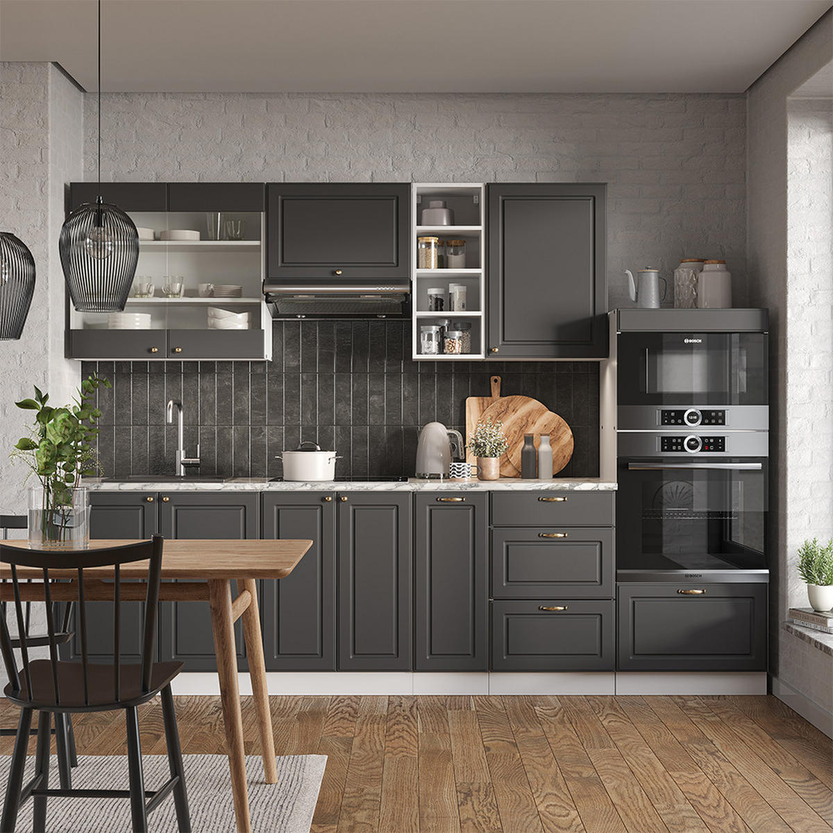 KÜCHENZEILE Fame-Line Anthrazit Landhaus/Weiß 280 cm ohne AP - Dunkelgrau/Weiß, Holzwerkstoff (280/81.6/46cm) - Vicco