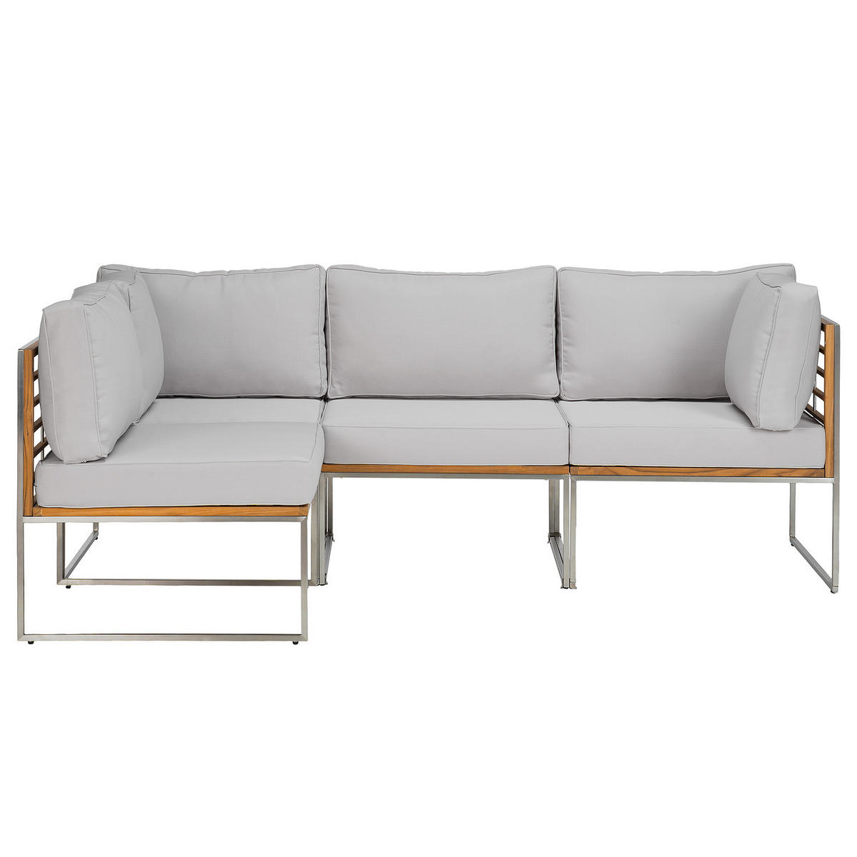 LOUNGESET - 4-teilig - Webstoff / Teak massiv - Hellgrau, Holz/Textil - home24