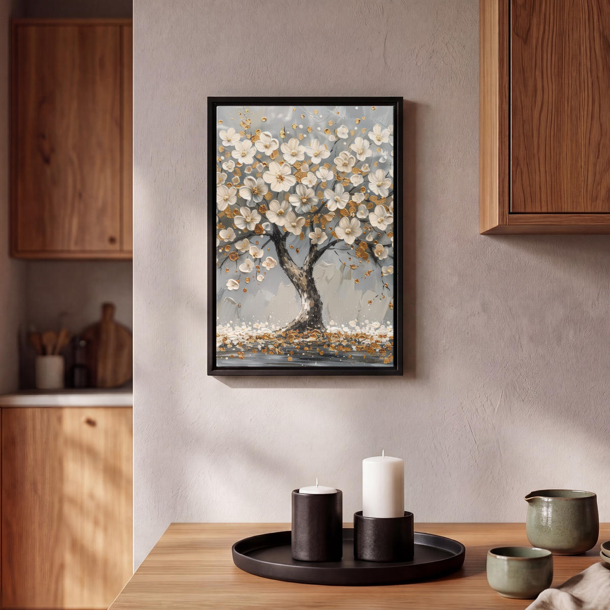 LEINWAND Bilder mit Rahmen - Baum - Blumen - Weiß - Natur - Kunst - 20x30 - Weiß, Textil (20/30cm) - MuchoWow
