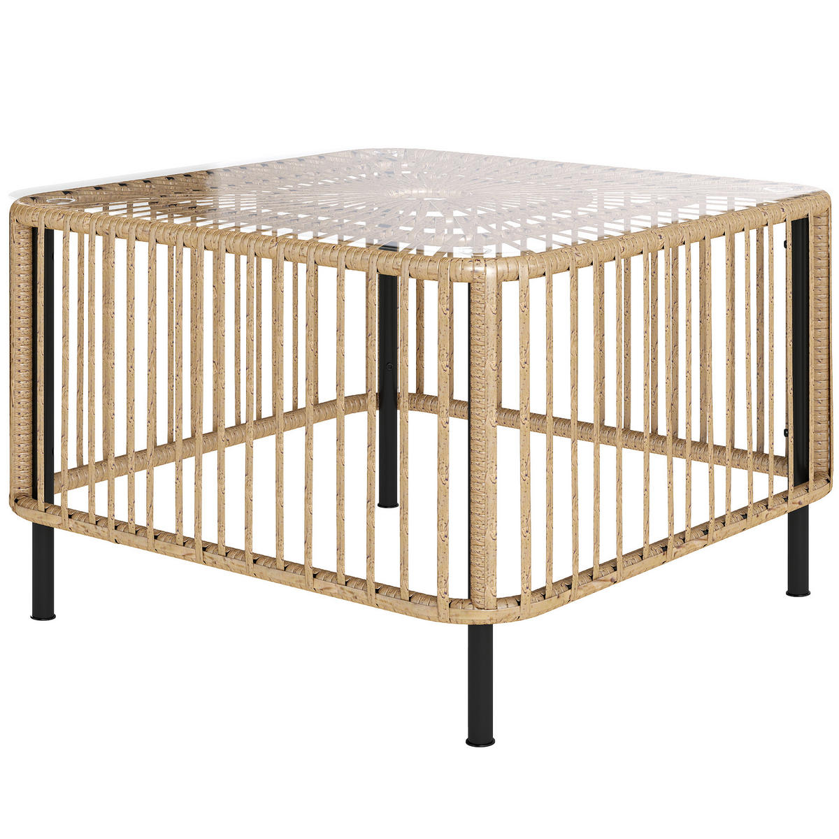POLYRATTAN GARTENTISCH DE-06644 quadratisch mit Glasplatte, wetterfest Natur - Naturfarben, Kunststoff/Metall (65/65/43cm) - ComfortXL