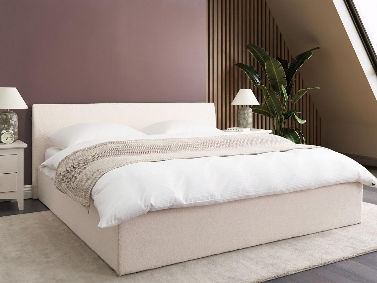 POLSTERBETT 180x200 cm Weiß Orbey - Creme, Textil (180/200cm) - Beliani