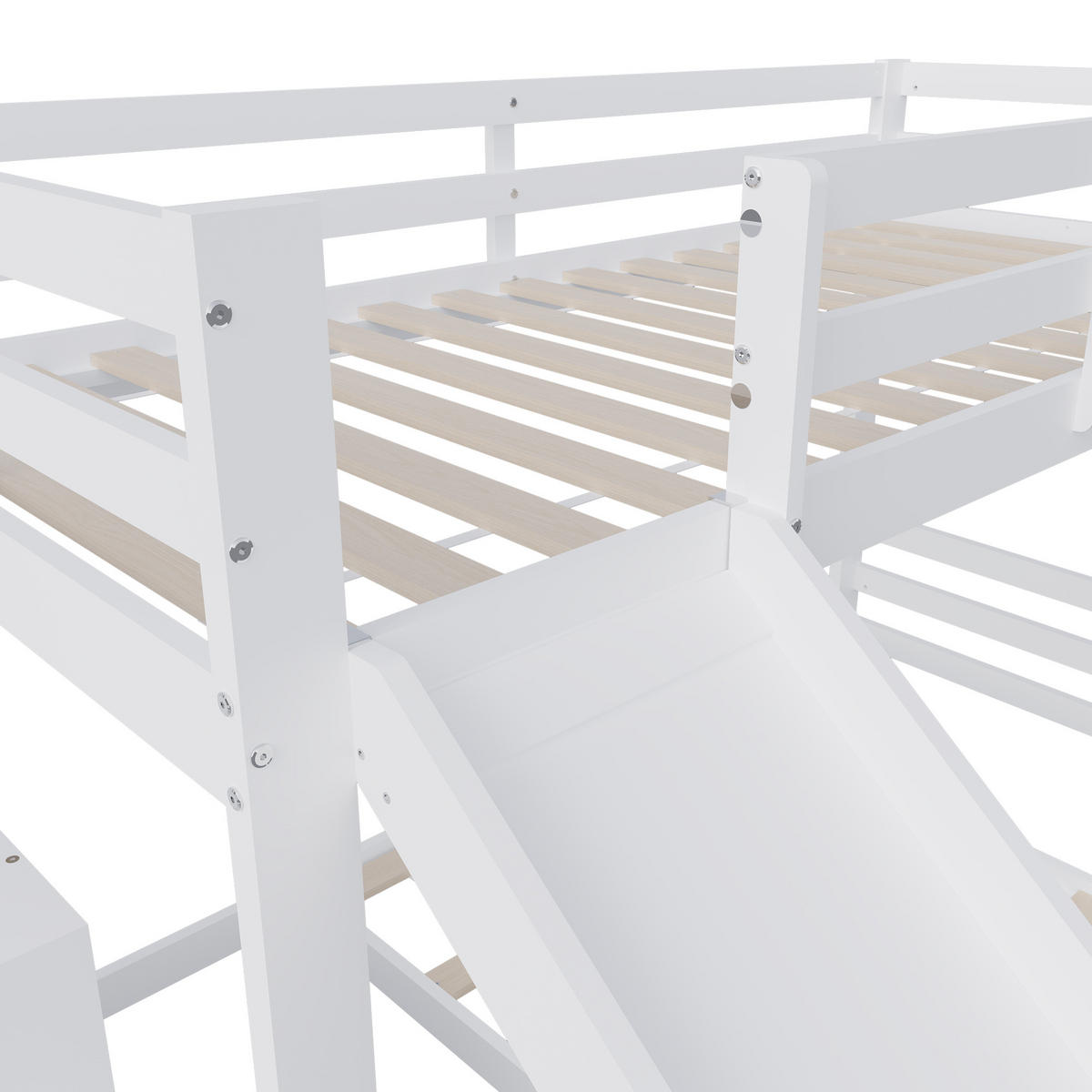 ETAGENBETT 90x200cm Treppe und Rutsche, Weiß - Weiß, Holz (90/200cm)