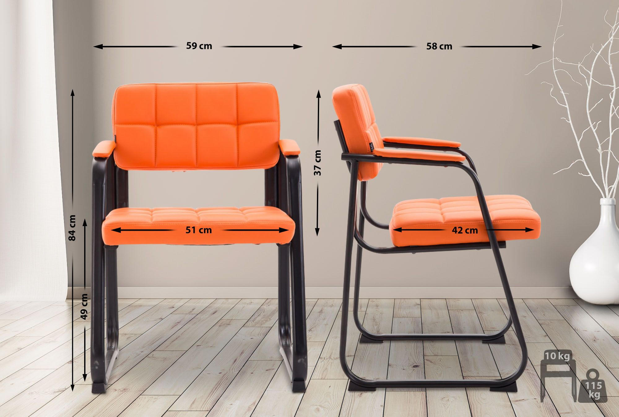 Thumbnail - Deluke Besucherstuhl, Orange, Leder, 59x84x58 cm, Arbeitszimmer, Besucherstühle