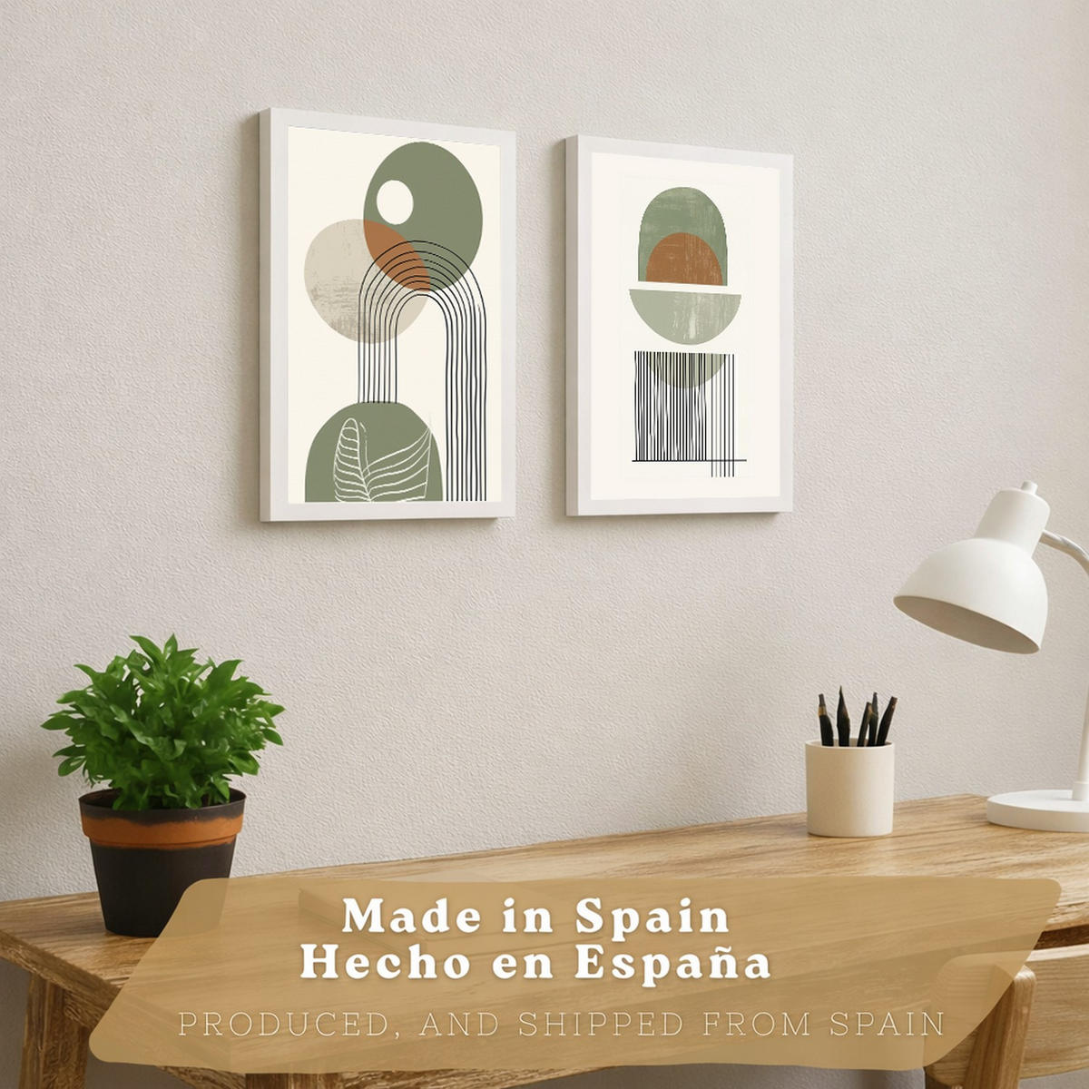 PLAKAT Sada 2 Zelené tvary A3 Bílý rám - bílá, papír (29.7/1/42cm) - Nacnic