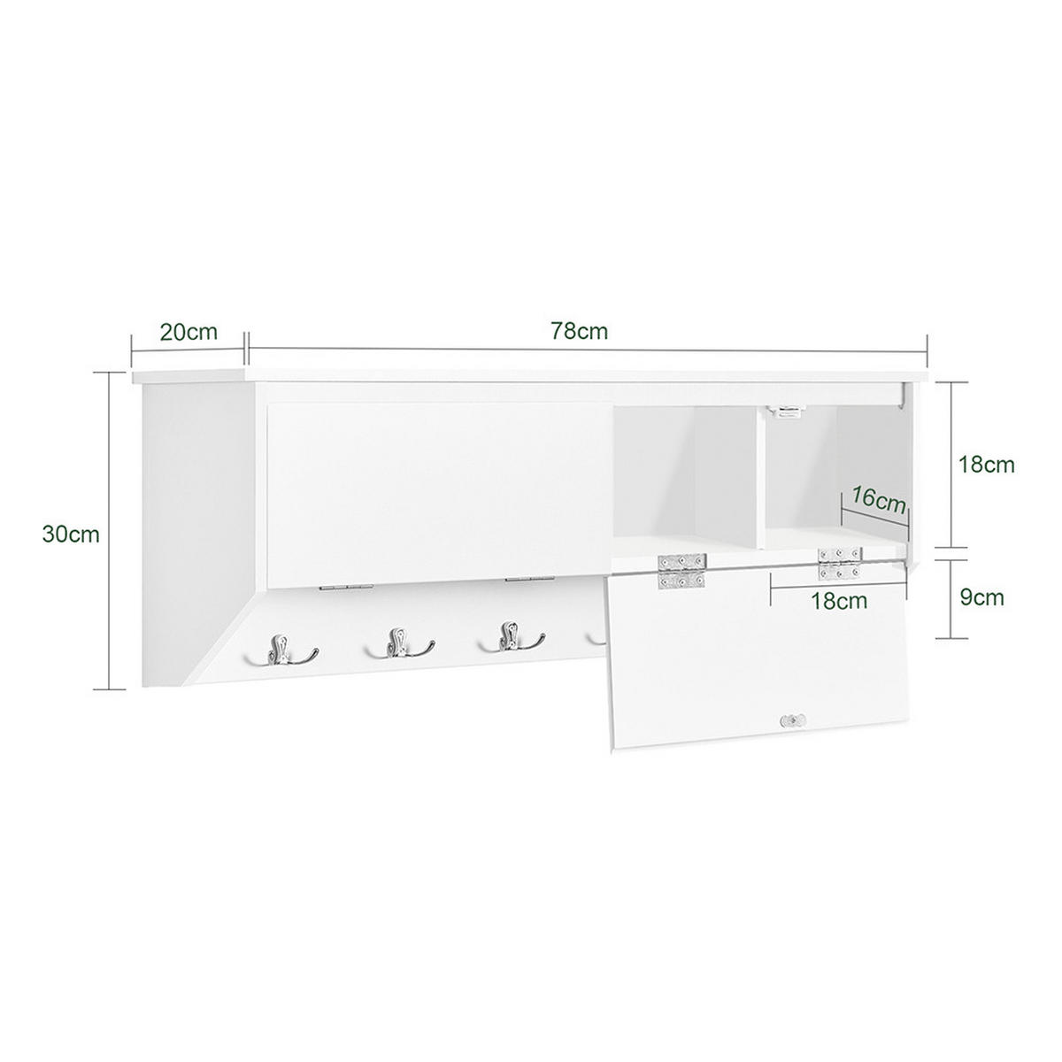 WANDGARDEROBE Weiß - Weiß, Holzwerkstoff (78/30/20cm) - SoBuy