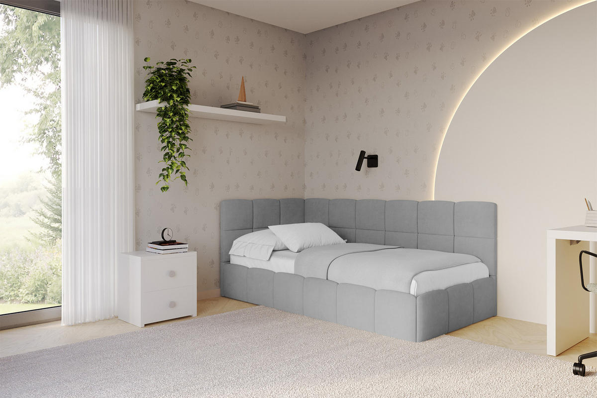 EINZELBETT Jugendbett mit Bettkasten Rechts, ohne Matratze - LIVY 80x200 Grau - Anthrazit, Holzwerkstoff/Textil (80/200cm) - ALTDECOR