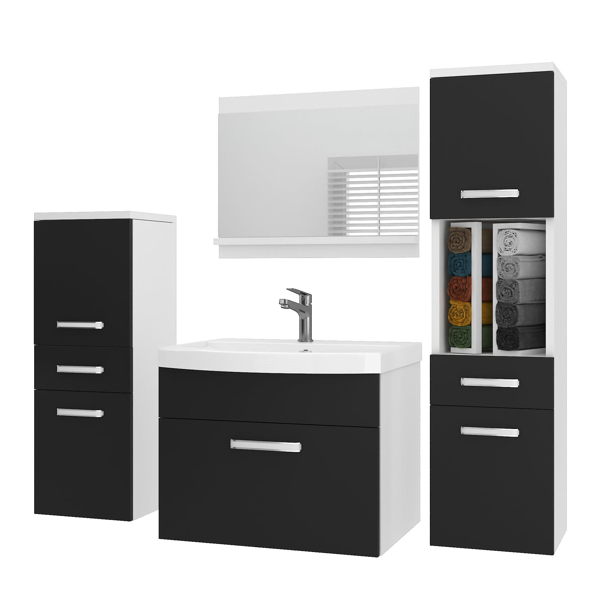 BADMÖBEL Badezimmer SET PRI M5, Schwarz Matt, 120 cm - Schwarz, Holz (38.7/113.5/120cm) - B BELINI GROUP