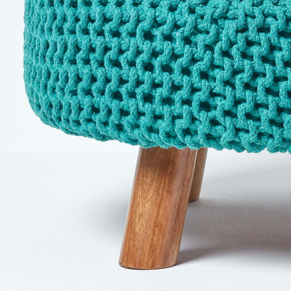 STRICK-HOCKER petrol-grün, rund 62/62/30 cm - Grün, Textil (62/30/62cm) - Homescapes