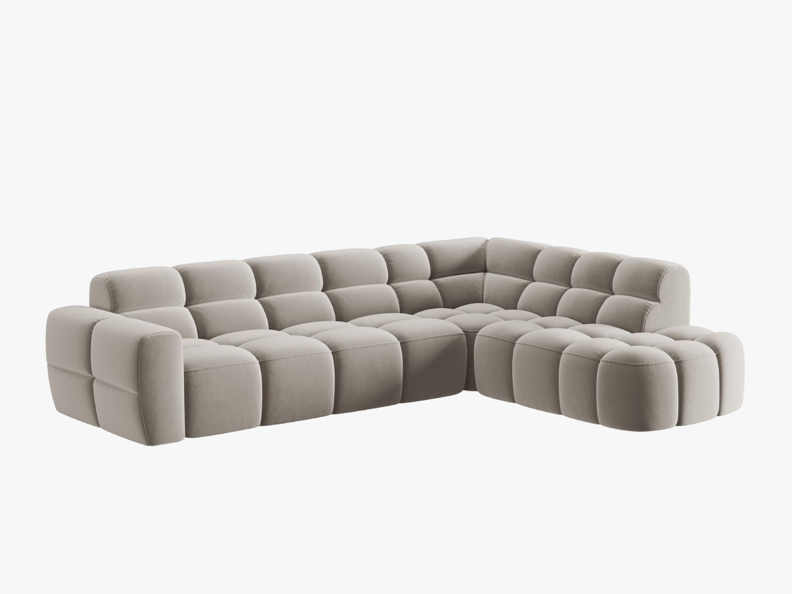 ECKSOFA rechts Lisa aus Samt leichtes beige 5 Sitzplätze - Creme, Textil (234/293cm) - Micadoni
