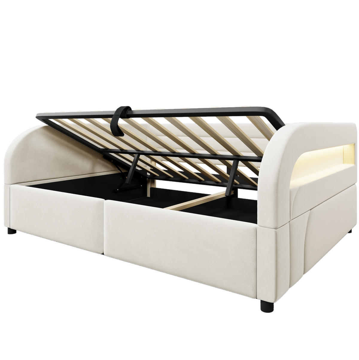 POLSTERBETT 140/200 cm Beige mit hydraulischem Stauraum und LED - Beige, Textil (140/200cm) - MIVRAY